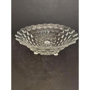 RARE Fostoria American 10” Flared Clear Glass Cubist Footed Bowl